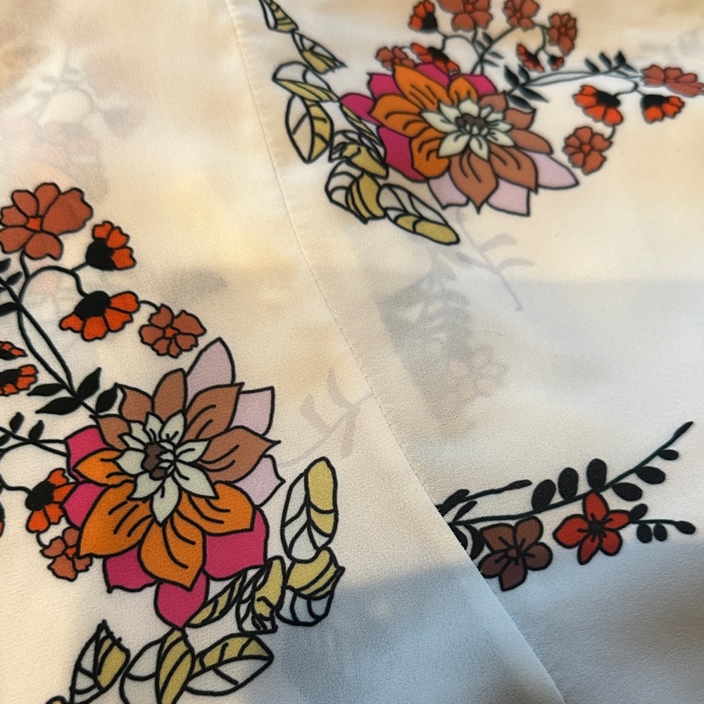 Source Unknown White Floral Tie-Front Blouse with Green and Pink Accents - Picture 11 of 11